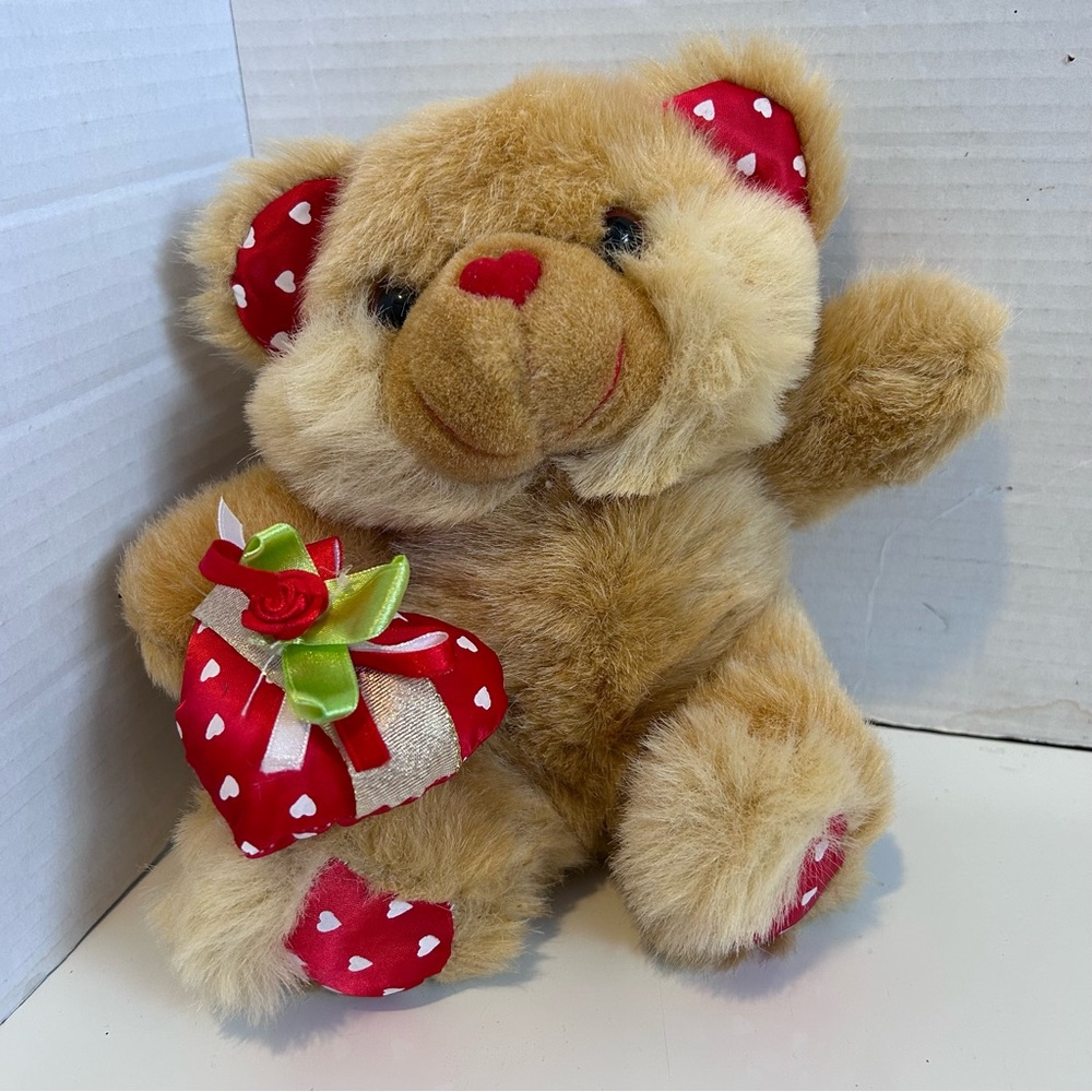 Vintage White Rose brown valentine bear plush